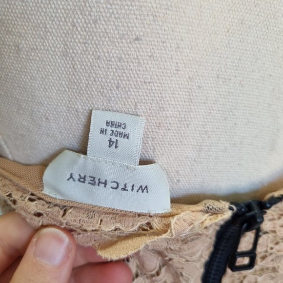 Witchery Black & Beige Lace Contrast Bodycon Dress Size 14 - Picture 6 of 8